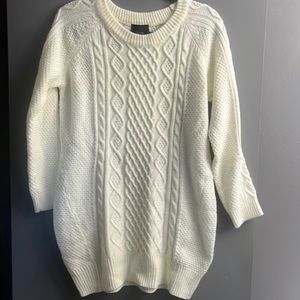 NWOT-Lumiere Cable Knit Mini Dress, Crew Neck, Long Sleeve, Cream Color, Size S